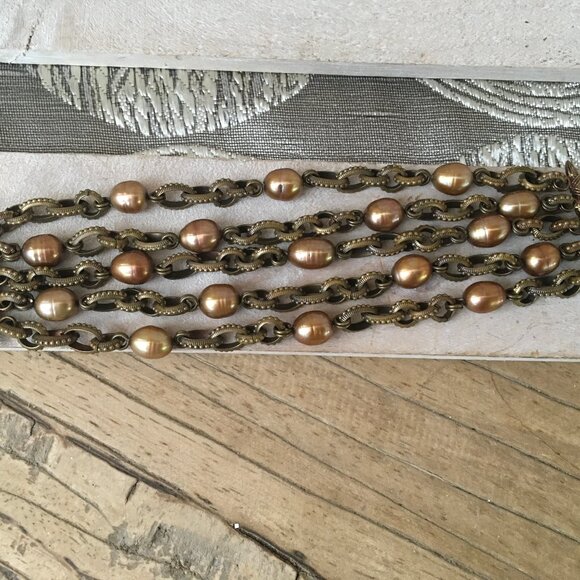 Stephen Dweck 5 Strand Bronze Link Bracelet with Gold Pearls - Picture 10 of 11